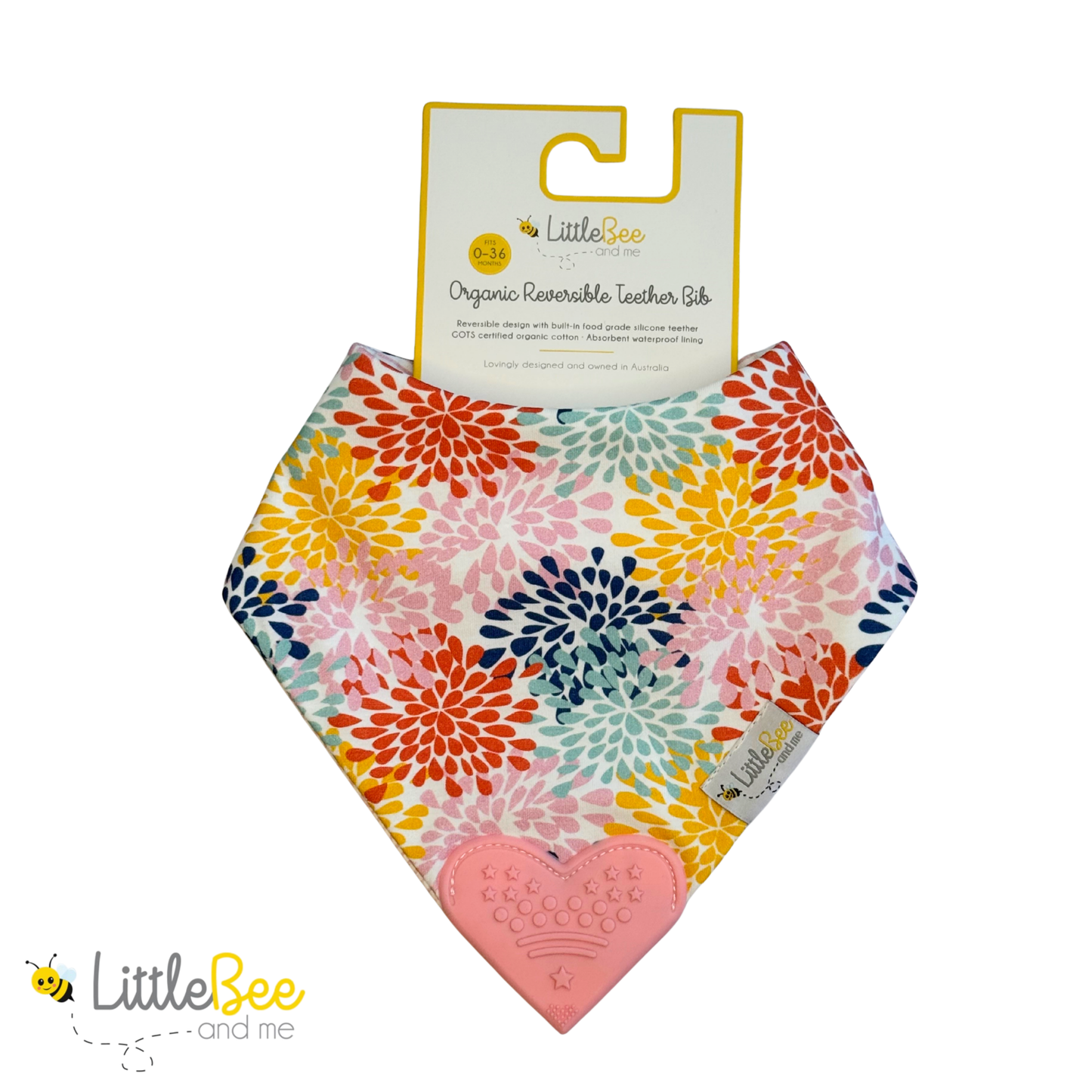 Bloom & Blush – Organic Reversible Teether Bib (Single Bib, 2 Looks)