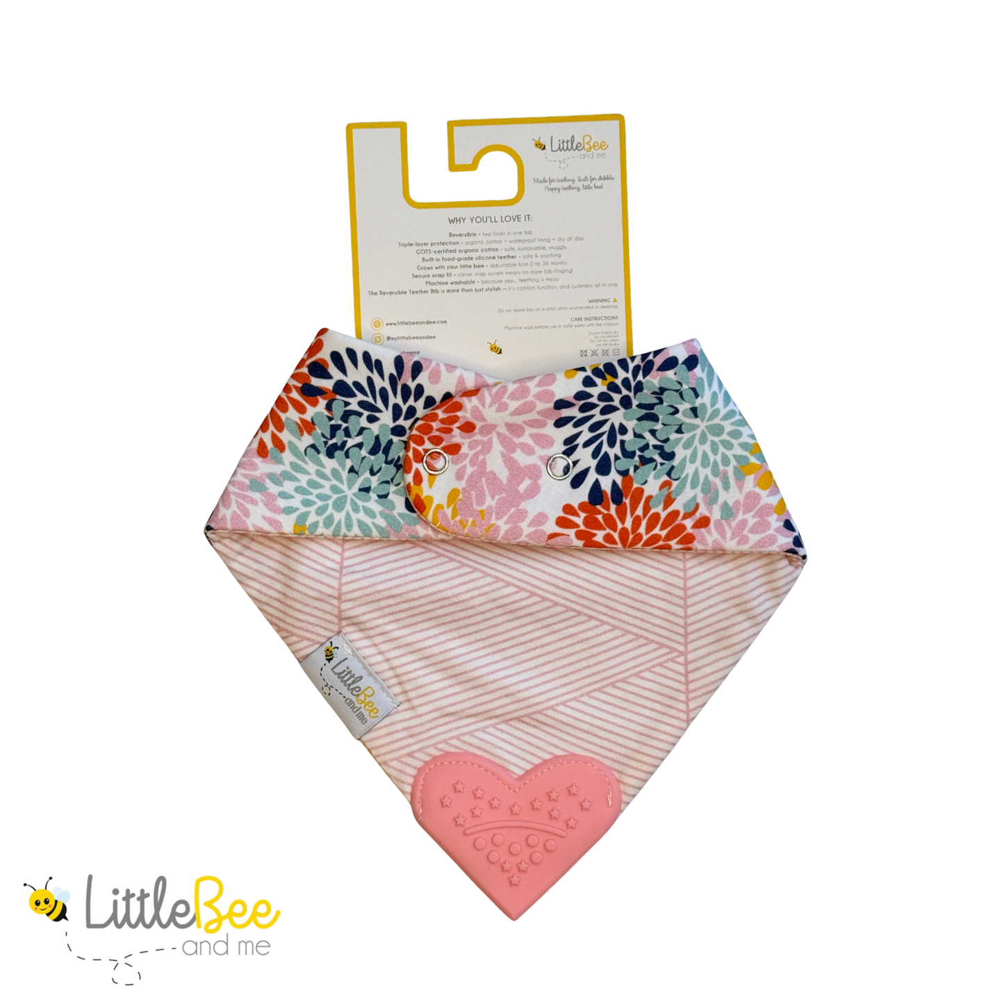 Bloom & Blush – Organic Reversible Teether Bib (Single Bib, 2 Looks)
