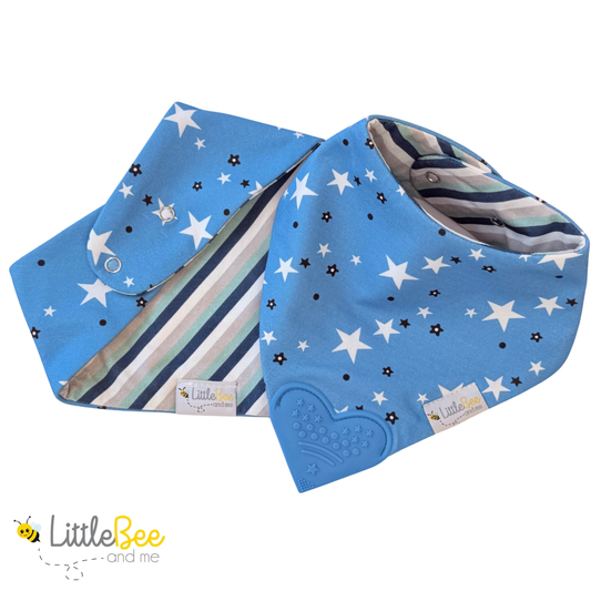 Starry Stripes – Organic Reversible Teether Bib (Single Bib, 2 Looks)