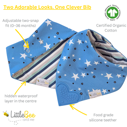 Starry Stripes – Organic Reversible Teether Bib (Single Bib, 2 Looks)