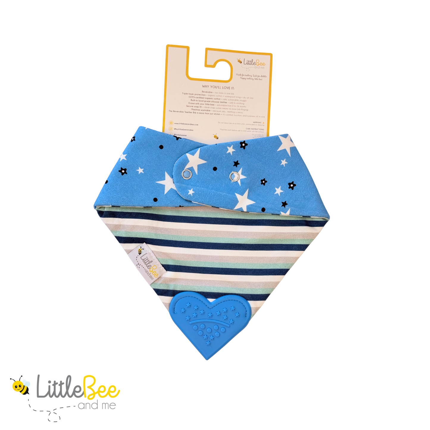 Starry Stripes – Organic Reversible Teether Bib (Single Bib, 2 Looks)