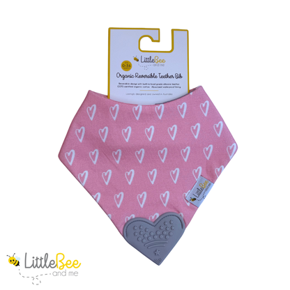 Hearts & Hugs - Organic Reversible Teether Bib (Single Bib, 2 Looks)