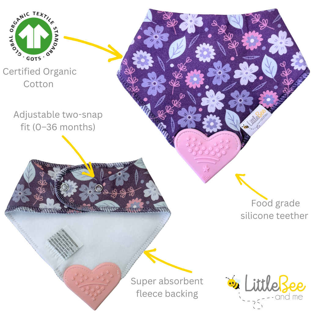 Violet Bliss - Organic Bandana Teether Bibs (Set of 4)