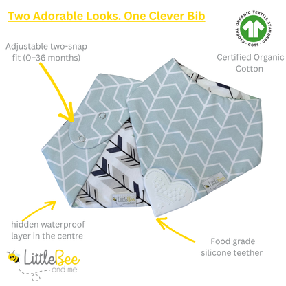 Bee Mint– Organic Reversible Teether Bib (Single Bib, 2 Looks)