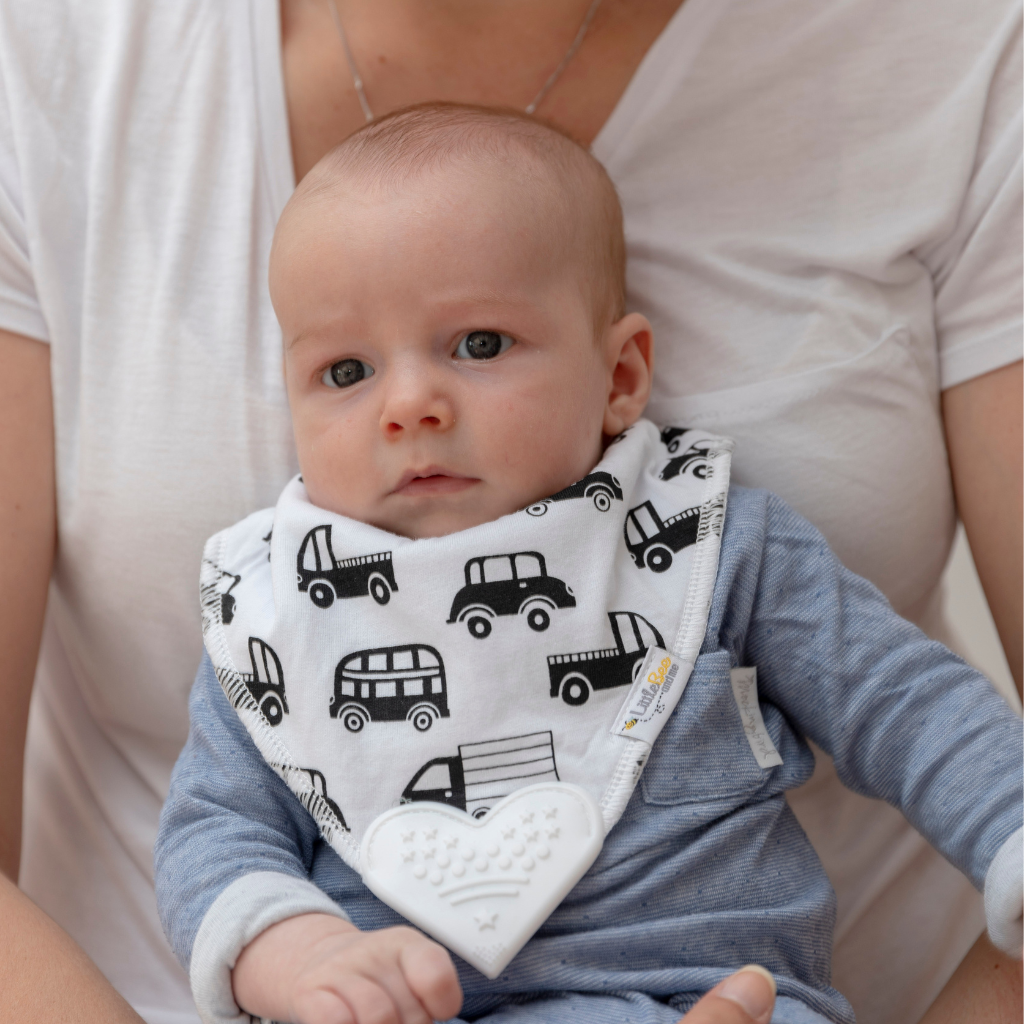 Vroom Vroom - Organic Bandana Teether Bib - Little Bee & Me 