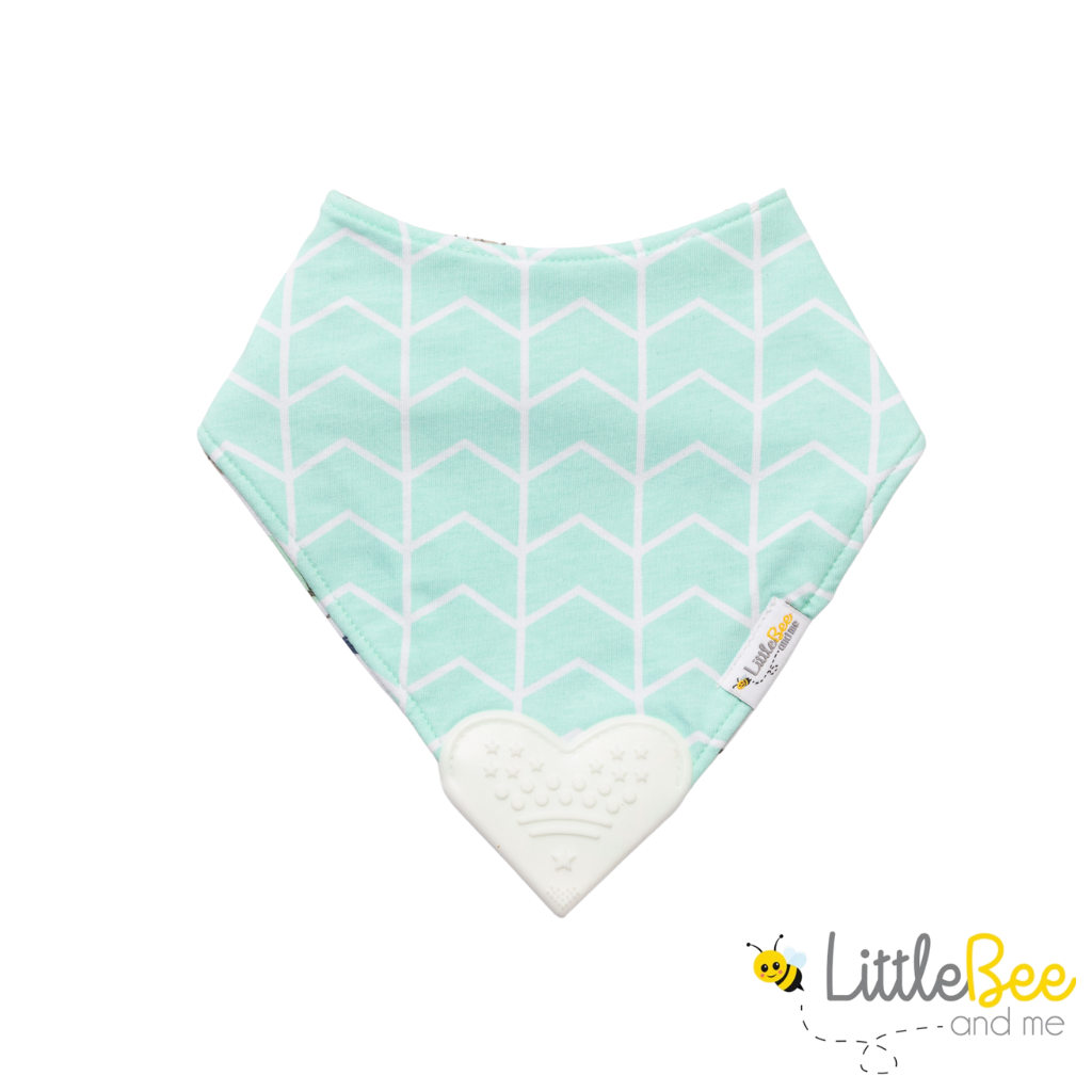 Bee Mint– Organic Reversible Teether Bib (Single Bib, 2 Looks) - Little Bee & Me 