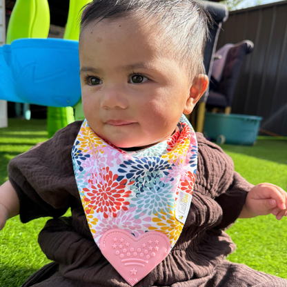 Bloom & Blush – Organic Reversible Teether Bib (Single Bib, 2 Looks) - Little Bee & Me 