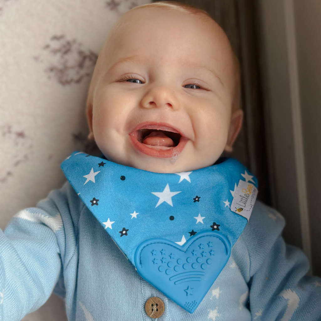 Starry Stripes – Organic Reversible Teether Bib (Single Bib, 2 Looks) - Little Bee & Me 